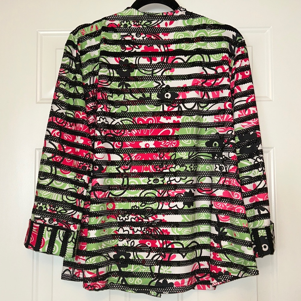 Multiples Floral Women's Jacket LG Pink/Green Wearable Art Sheer One Button - Picture 6 of 12
